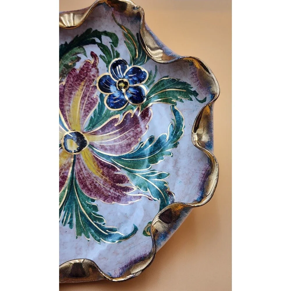 Vintage Handpainted Italian Numbered (3/442) Scalloped Dish